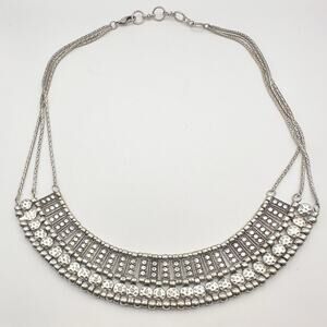 Lucky Brand Silver Bib Boho Necklace Bohemian Casual Statement Jewelry * flaw